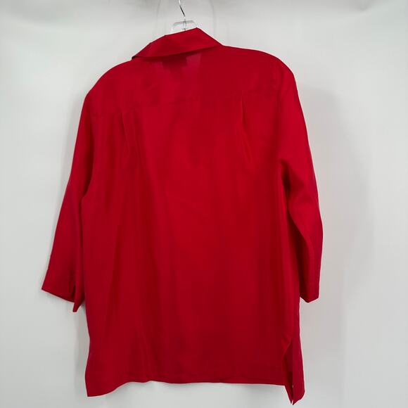 Karen Arnold Womens Silk Button Up Top Size L Red Old Money Quiet Luxury - Picture 2 of 7